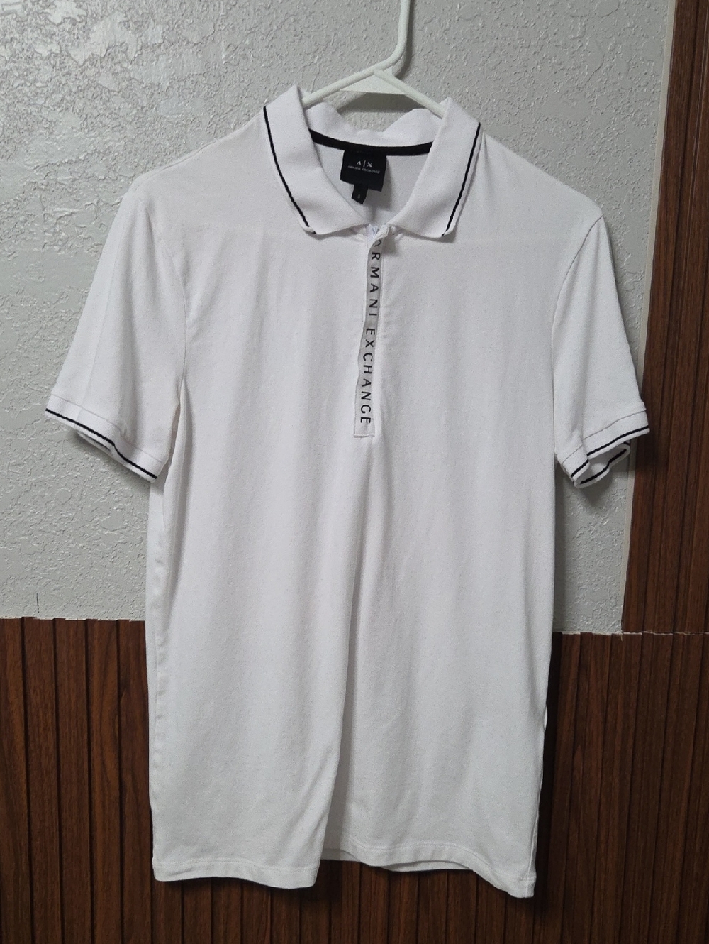 Armani Exchange White Polo with Black Trim Accents Small Sz  [1039]